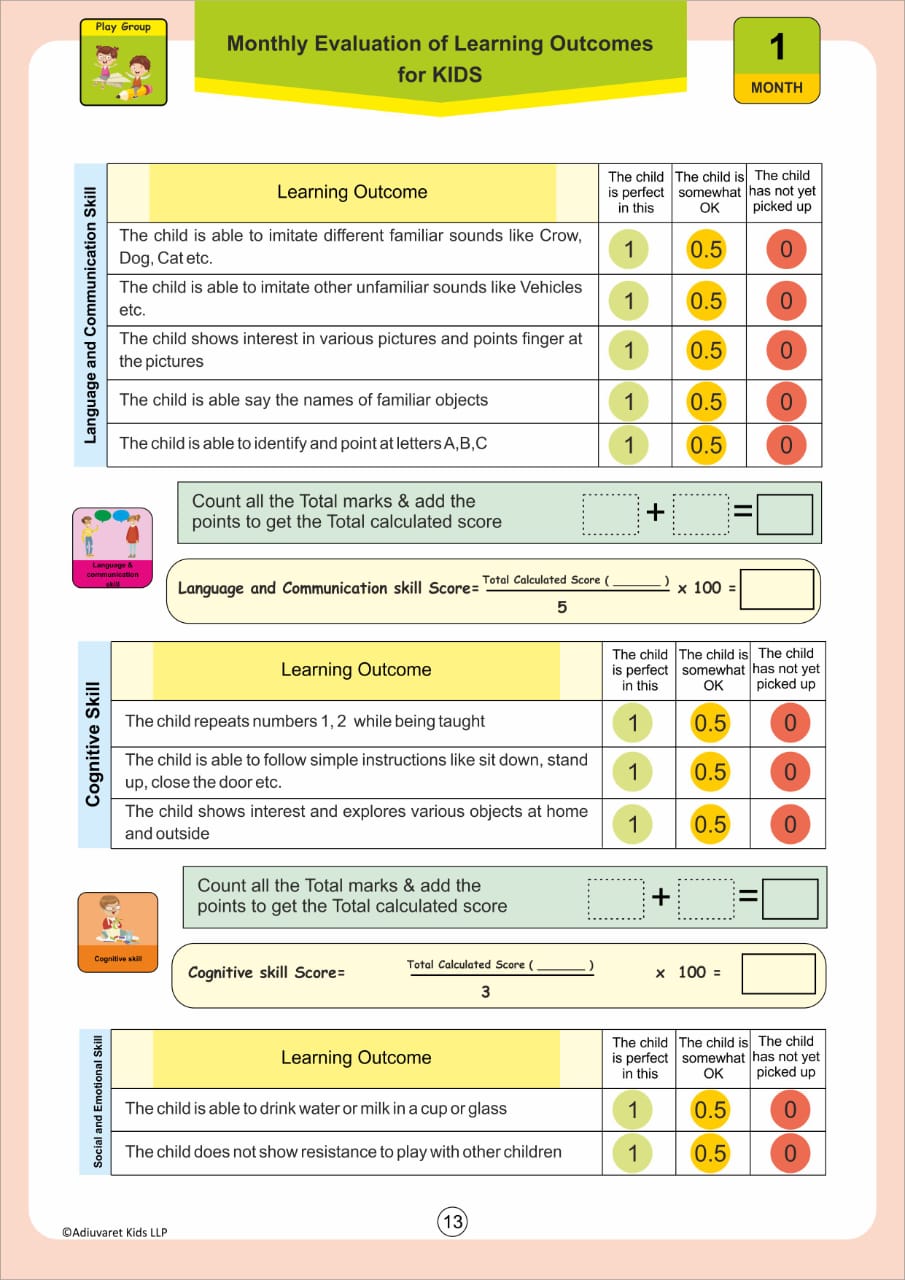 Prime Technique Month-1 Assessment(Play Group)- Digital product